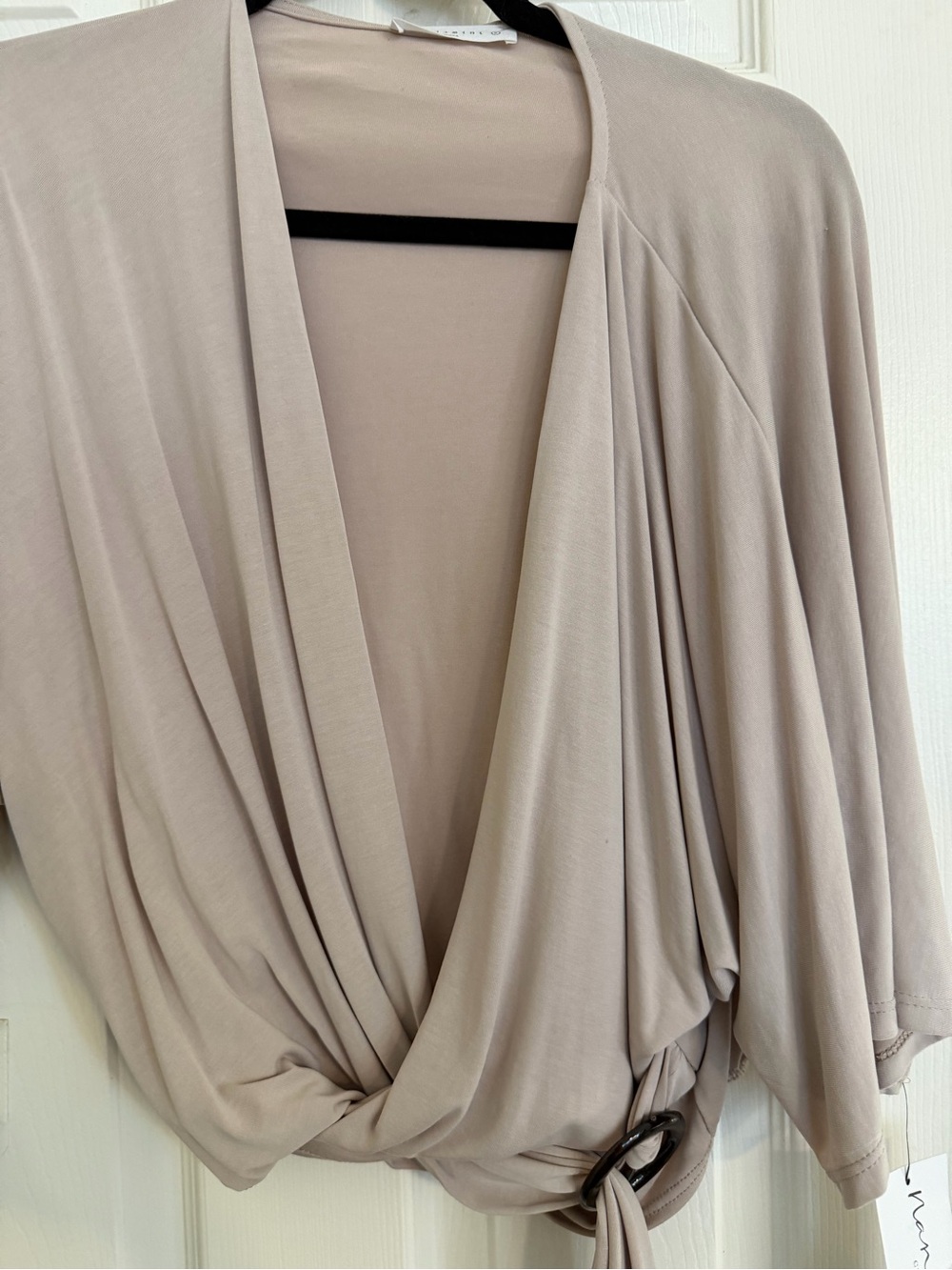 NanaMacs Taupe Draped Knot Front Blouse